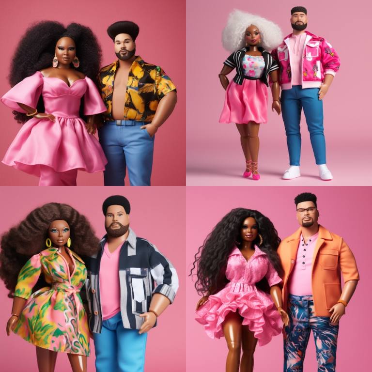 Lizzo and Myke Wright as AI Barbie and Ken