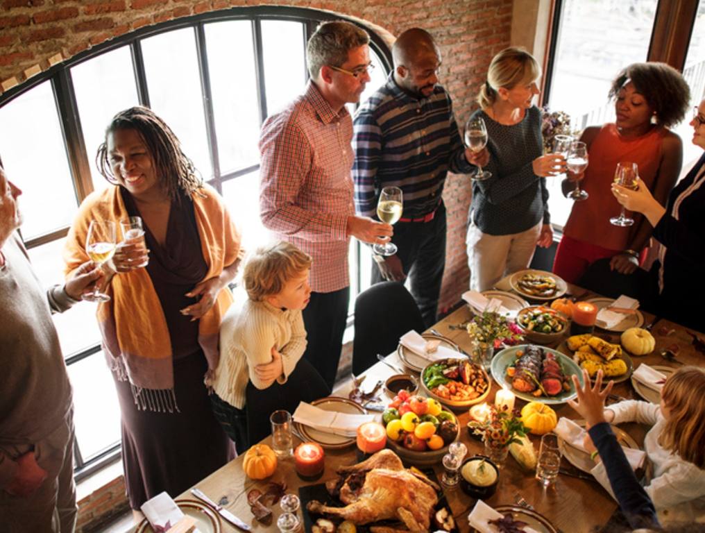 People are celebrating Thanksgiving day, unusual Thanksgiving traditions concept