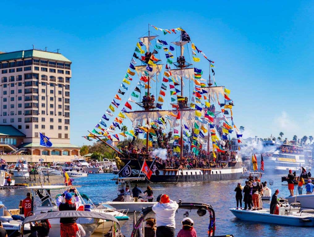 Jose Gaspar pirate ship invading South Tampa during Gasparilla