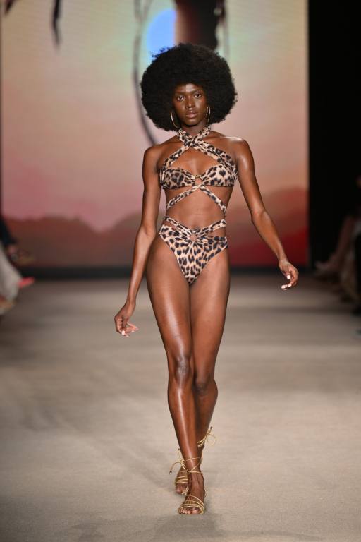 A model walks the runway for the Leslie Amon Fashion Show wearing Arezzo shoes during Paraiso Miami Swim Week at the Paraiso Tent on June 02, 2024 in Miami Beach, Florida (Photo by Frazer Harrison/Getty Images for Paraiso Miami Beach)