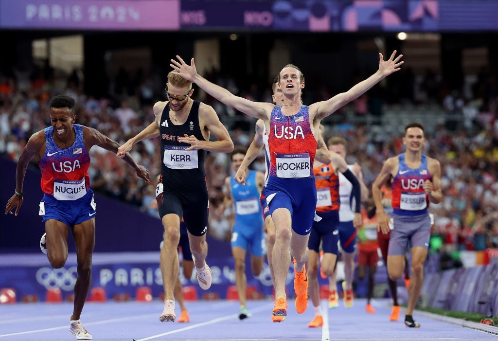 Cole Hocker of Team USA wins the Men's 1500 m