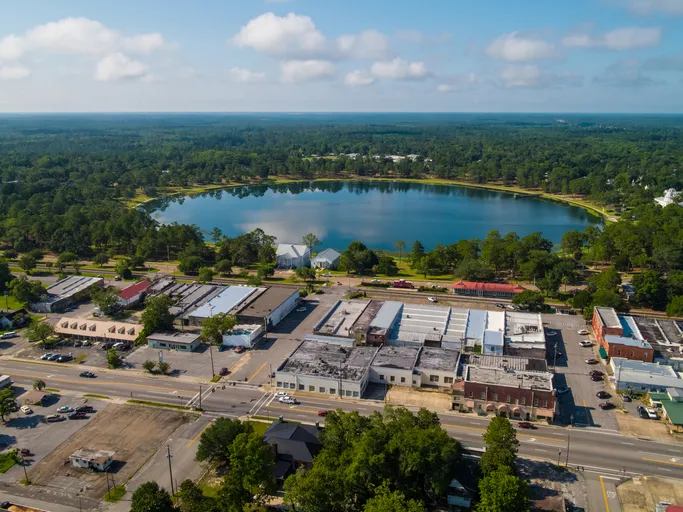 Aerial image of Lake Definiak Springs Florida USA