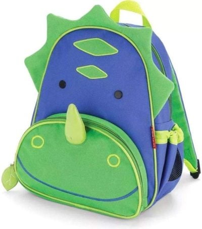 Traveling with a toddler necessary product: A dinosaur green and blue backpack