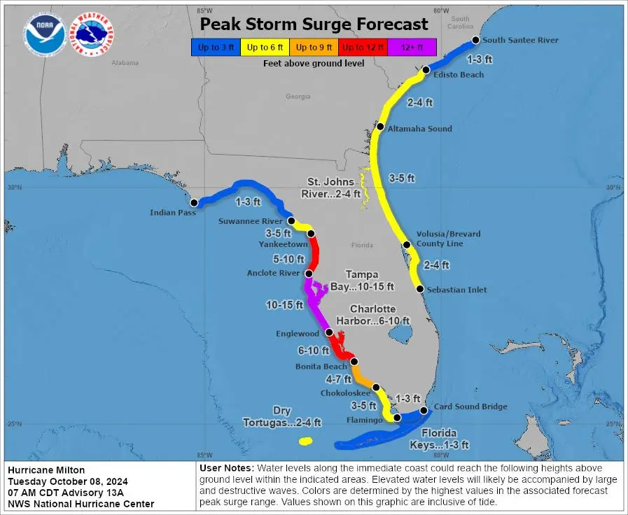 Hurricane Milton surge map