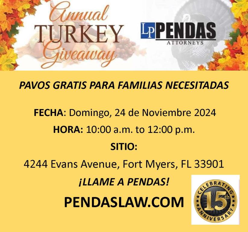 Pendas Law turkey giveaway in Fort Myers